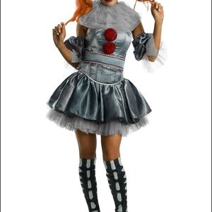 Women's Halloween Clown Costume in Gray and Red